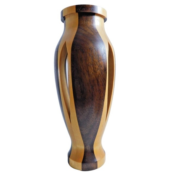 Other - Hand Turned Wooden Vase Tea-Light Candle Holder Stripe Walnut Birch? Wood Decor